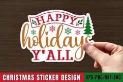 Happy Holidays Y'all Stickers SVG , Christmas SVG Design Product Image 1