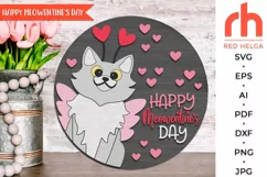 happy meowentine’s day svg, valentine hanger svg, outdoor sign svg, welcome sign svg, valentine circle svg, valentine cat svg, seasonal door svg, round hanging sign svg,  laser cut file, layered pet sign svg, porch sign svg, cupid cat svg, 14 february svg