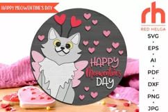 happy meowentine’s day svg, valentine hanger svg, outdoor sign svg, welcome sign svg, valentine circle svg, valentine cat svg, seasonal door svg, round hanging sign svg,  laser cut file, layered pet sign svg, porch sign svg, cupid cat svg, 14 february svg