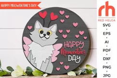 happy meowentine’s day svg, valentine hanger svg, outdoor sign svg, welcome sign svg, valentine circle svg, valentine cat svg, seasonal door svg, round hanging sign svg,  laser cut file, layered pet sign svg, porch sign svg, cupid cat svg, 14 february svg