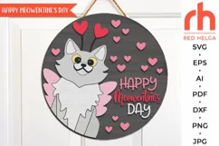 happy meowentine’s day svg, valentine hanger svg, outdoor sign svg, welcome sign svg, valentine circle svg, valentine cat svg, seasonal door svg, round hanging sign svg,  laser cut file, layered pet sign svg, porch sign svg, cupid cat svg, 14 february svg