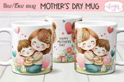 Happy Mother's day Mug Wrap PNG, Cute Mom and son mug design Product Image 1