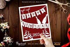 Wine Bottles & Party Hats, Happy New Year 2022 Greeting Card Product Image 1