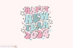 Happy New Year 2024 Retro Groovy SVG T-shirt Design Product Image 1
