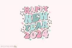 Happy New Year 2024 Retro Groovy SVG T-shirt Design Product Image 1