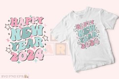 Happy New Year 2024 Retro Groovy SVG T-shirt Design Product Image 2