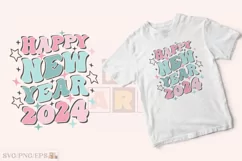 Happy New Year 2024 Retro Groovy SVG T-shirt Design Product Image 2