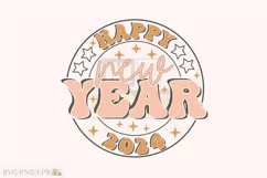 Happy New Year 2024 Retro Groovy SVG T-shirt Design Product Image 1
