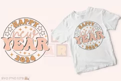 Happy New Year 2024 Retro Groovy SVG T-shirt Design Product Image 2