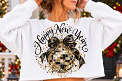 Happy New Year Disco Ball PNG | Glam Black Bow New Year Png Product Image 2