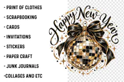 Happy New Year Disco Ball PNG | Glam Black Bow New Year Png Product Image 3