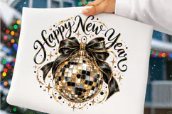 Happy New Year Disco Ball PNG | Glam Black Bow New Year Png Product Image 4