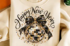 Happy New Year Disco Ball PNG | Glam Black Bow New Year Png Product Image 5
