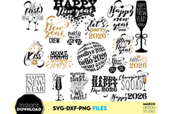 Celebrate New Year 2026 in style with this elegant gold SVG bundle — perfect for shirts, mugs, cards, and party decorations.