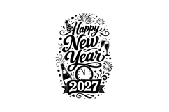 Happy New Year 2027 Black and White Lettering Vertical Design Product Image 1