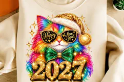 Happy New Year 2027 Rainbow Cat PNG | Sparkle New Year Png Product Image 1