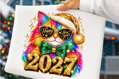 Happy New Year 2027 Rainbow Cat PNG | Sparkle New Year Png Product Image 2