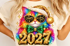 Happy New Year 2027 Rainbow Cat PNG | Sparkle New Year Png Product Image 3