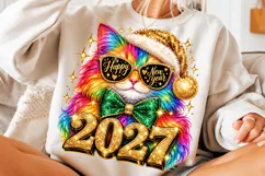 Happy New Year 2027 Rainbow Cat PNG | Sparkle New Year Png Product Image 4