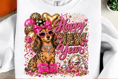 Happy New Year 2027 PNG, Glam Leopard Dog Pink Bow Disco Bal Product Image 2