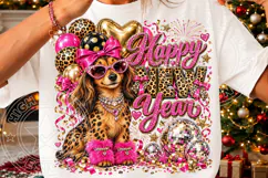 Happy New Year 2027 PNG, Glam Leopard Dog Pink Bow Disco Bal Product Image 3