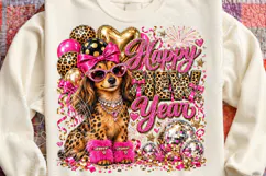 Happy New Year 2027 PNG, Glam Leopard Dog Pink Bow Disco Bal Product Image 4