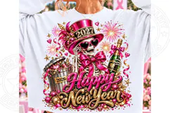 Happy New Year 2027 Skeleton PNG | Pink Gold Glam Champagne Product Image 1