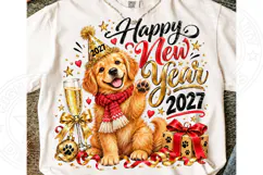 Happy New Year 2027 Golden Retriever Celebration PNG Product Image 1