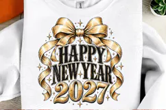 Happy New Year 2027 PNG | Elegant Gold Bow New Year Sublimat Product Image 2