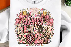 Happy New Year 2027 Pink Bow Glam Celebration PNG Product Image 2