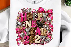 Happy New Year 2027 Pink Leopard Disco Glam Party PNG Product Image 2