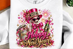 Happy New Year 2027 Skeleton PNG | Pink Gold Glam Champagne Product Image 2