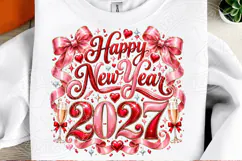 Happy New Year 2027 Pink Bow Glam Celebration PNG Product Image 2