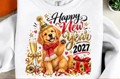 Happy New Year 2027 Golden Retriever Celebration PNG Product Image 2
