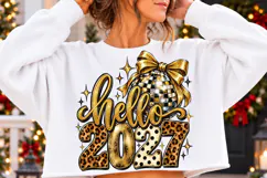 Hello 2027 PNG | Leopard Disco Ball Bow New Year Sublimation Product Image 2