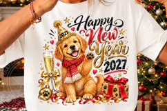 Happy New Year 2027 Golden Retriever Celebration PNG Product Image 3