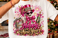Happy New Year 2027 Skeleton PNG | Pink Gold Glam Champagne Product Image 3