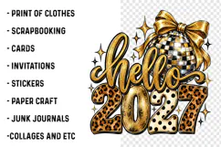 Hello 2027 PNG | Leopard Disco Ball Bow New Year Sublimation Product Image 3