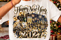 Happy New Year 2027 PNG, Black & Gold Champagne Disco Ball S Product Image 3