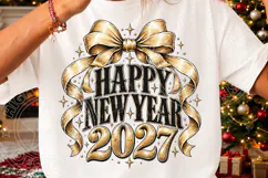 Happy New Year 2027 PNG | Elegant Gold Bow New Year Sublimat Product Image 3