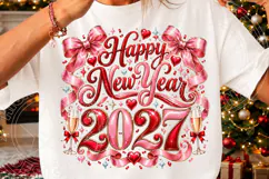 Happy New Year 2027 Pink Bow Glam Celebration PNG Product Image 3