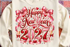 Happy New Year 2027 Pink Bow Glam Celebration PNG Product Image 4