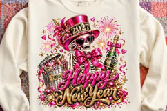 Happy New Year 2027 Skeleton PNG | Pink Gold Glam Champagne Product Image 4