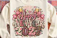 Happy New Year 2027 Pink Bow Glam Celebration PNG Product Image 4