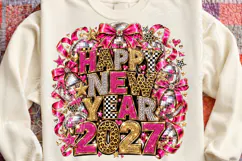 Happy New Year 2027 PNG, Pink Leopard Glitter Bow Disco Glam Product Image 4