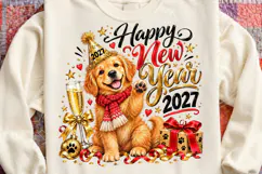 Happy New Year 2027 Golden Retriever Celebration PNG Product Image 4