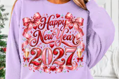 Happy New Year 2027 Pink Bow Glam Celebration PNG Product Image 5