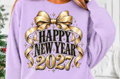Happy New Year 2027 PNG | Elegant Gold Bow New Year Sublimat Product Image 5