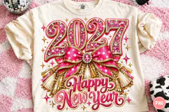 Happy New Year 2027 PNG | Pink Rhinestone Bow Glam Png Product Image 1