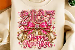 Happy New Year 2027 PNG | Pink Rhinestone Bow Glam Png Product Image 2